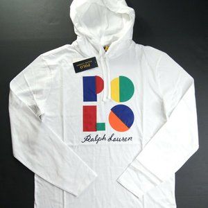 POLO RALPH LAUREN Men's White Graphic Logo Jersey Hooded T-Shirt BRAND NEW